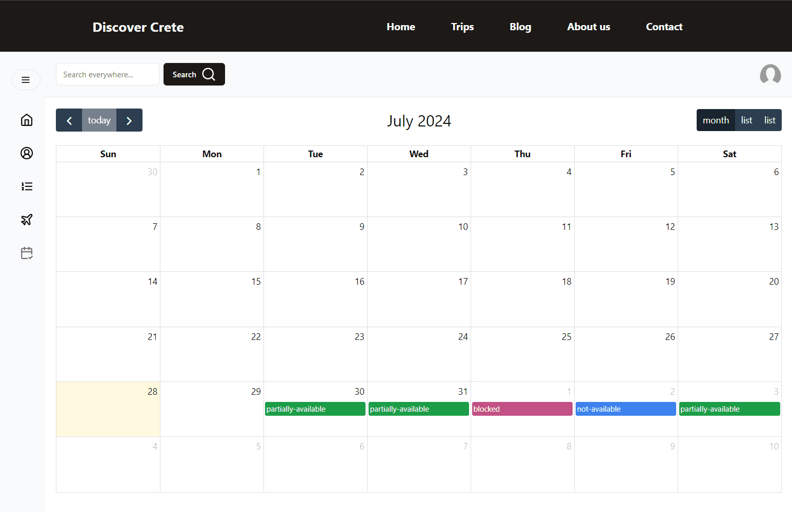 Discover Crete - schedule view
