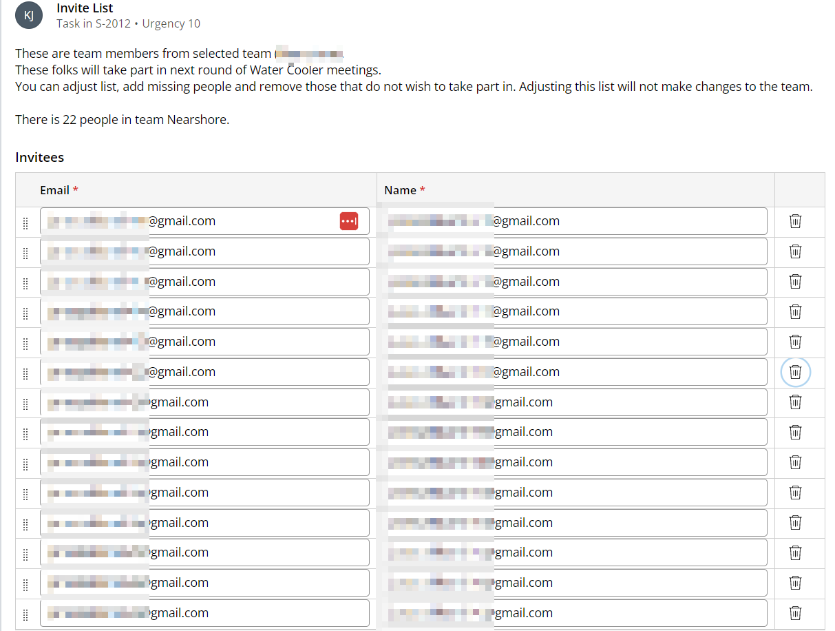 Watercoller app - invite list